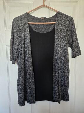 Star Vixen Open-Front Marled Cardigan in Black and Gray